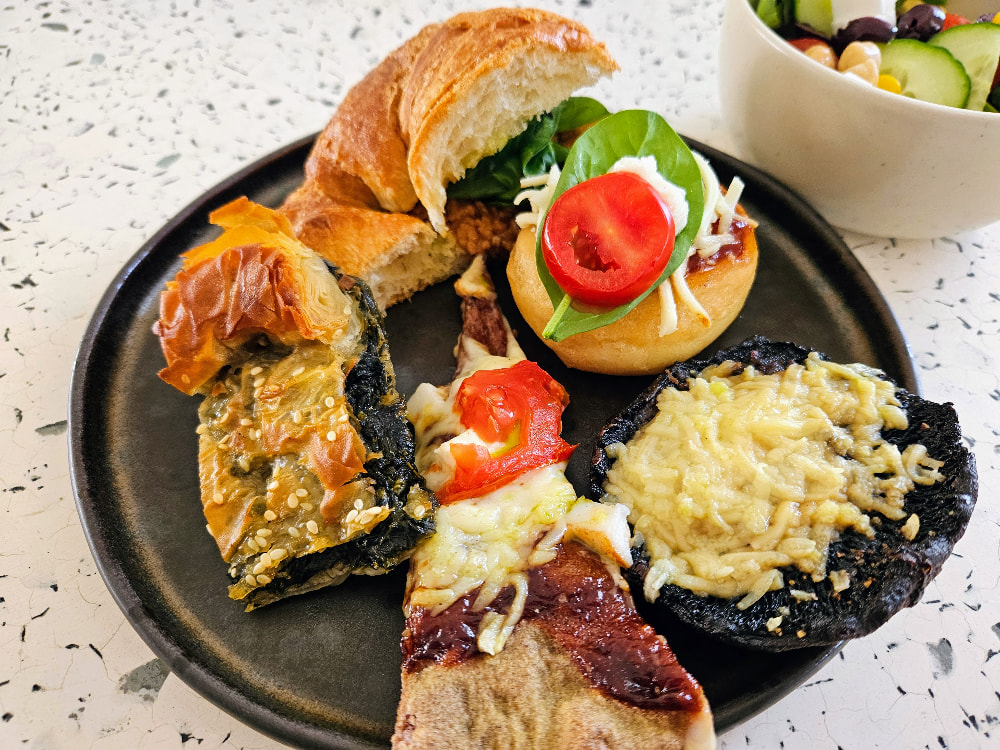 Breakfast items from the buffet at Koukoumi
