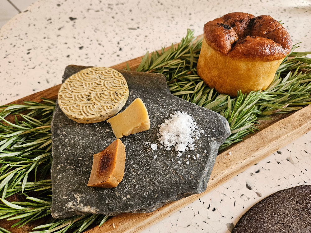 Cheese platter and brioche from the tasting menu at Koukoumi