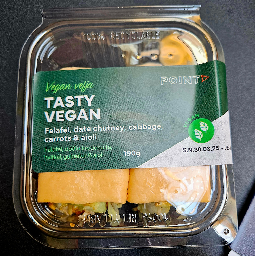 "Tasty Vegan" wrap at Keflavik Airport, Iceland