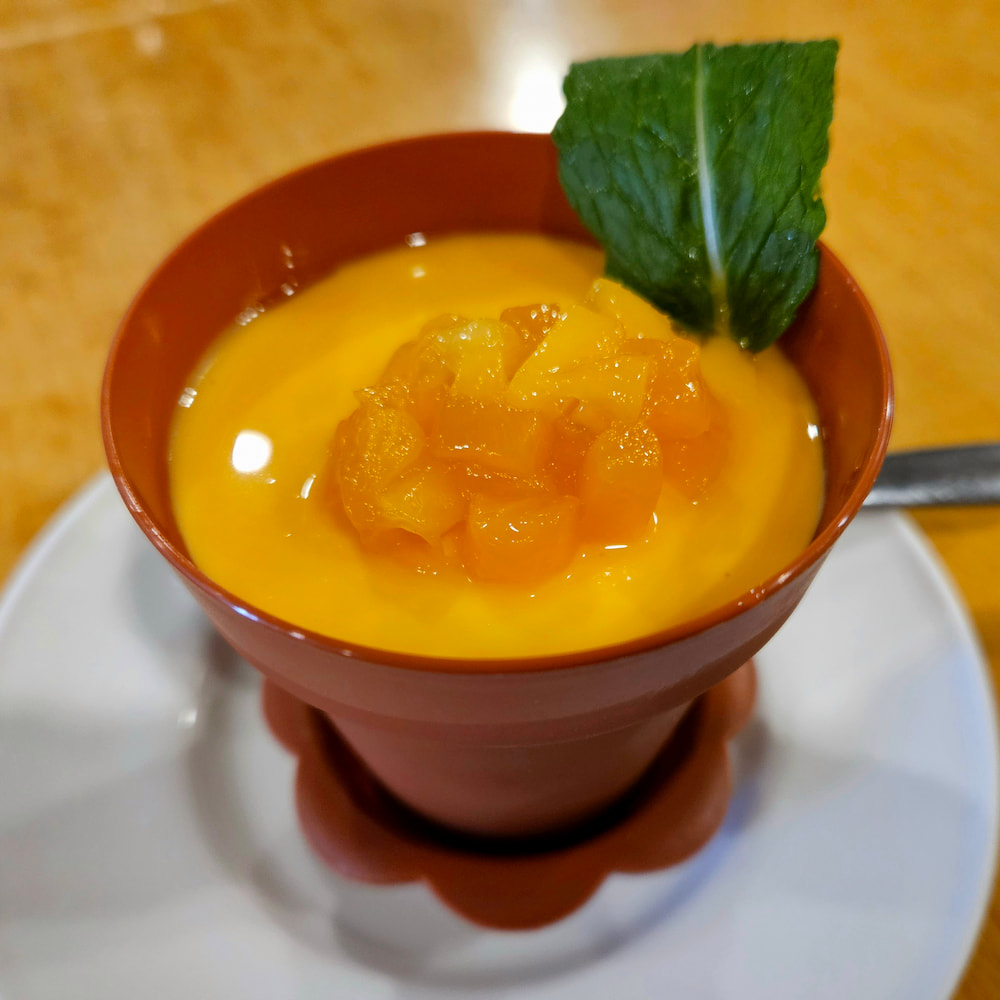Vegan dim sum at Veggie Kingdom in Hong Kong: Mango pudding