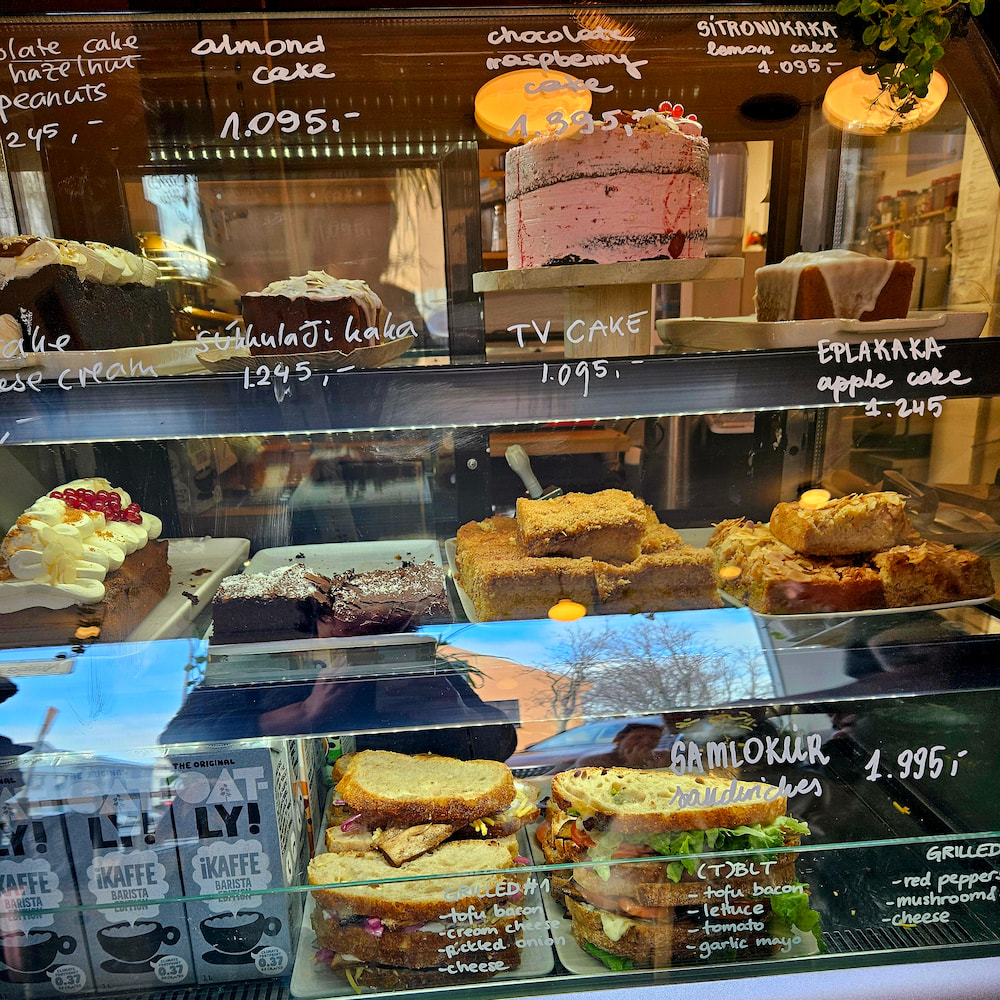 Vegan cakes and sandwiches at Plantan cafe, Reykjavik, Iceland