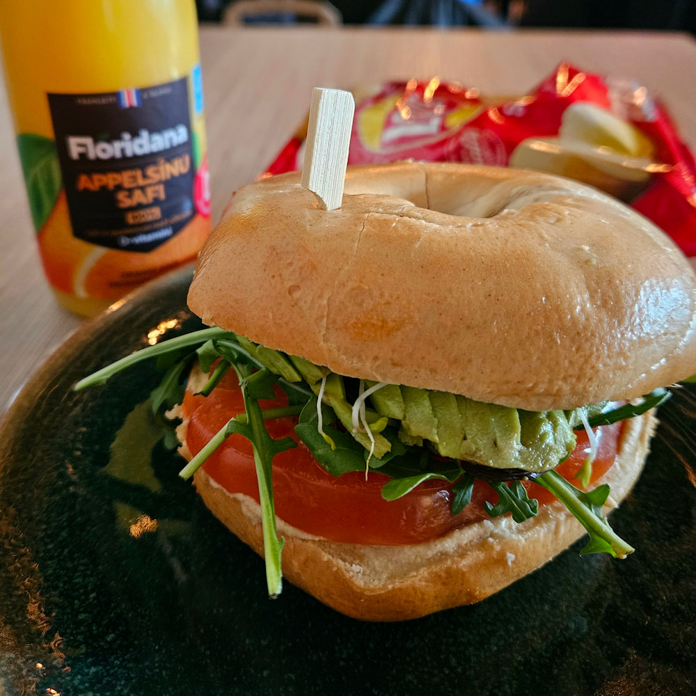 Vegan bagel sandwich in Vik, Iceland
